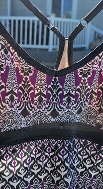 Athleta Patterned Purple and Black Tank with Strappy Back